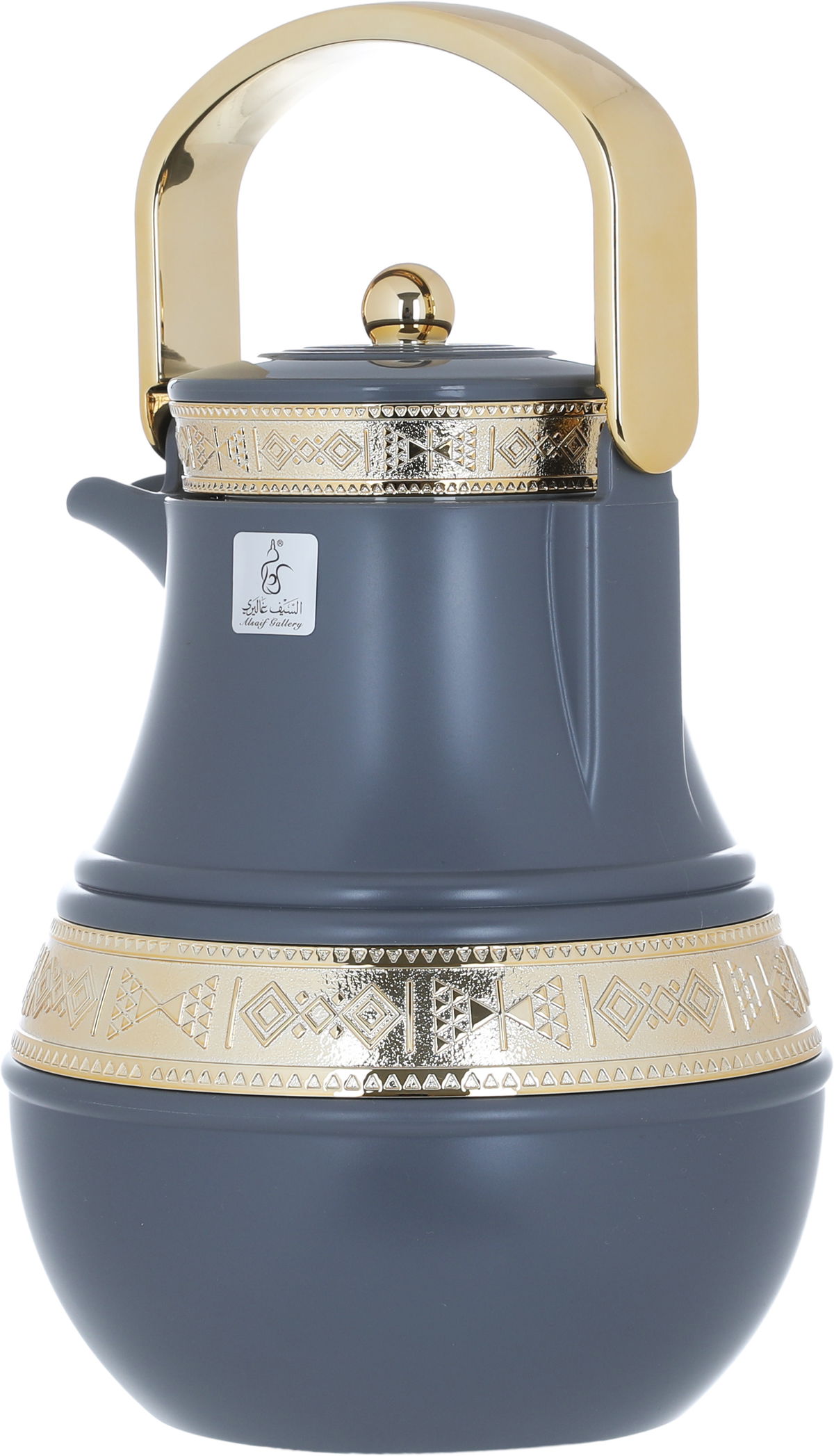 Al Saif Gallery Amal thermos set, 1 liter, gilded, two pieces, thermal glass inner shell, plastic outer shell - dark gray product image 8