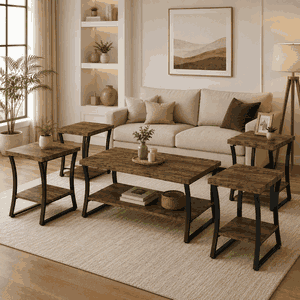 طقم طاولات خشب MDF و معدن، 5 قطع - اسود بني product image
