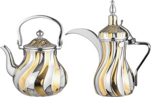 alsaif plus Samira Stainless Steel Coffee Pot and Teapot Set, 0.9/1.6 Liter - Silver Gold product image