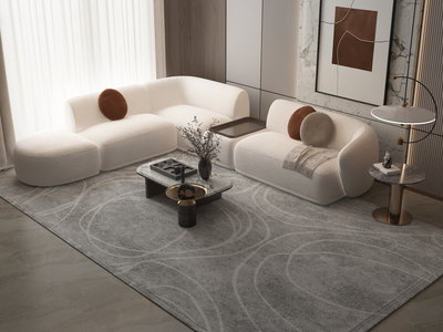 كنبة شكل L مودرن خشب سويدي،300×280 مع بوف سم، قماش شانيل - ابيض product image 3