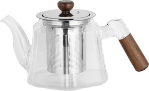 ابريق شاي مع مصفاة ستانلس ستيل زجاج السيف غاليري، يد خشبي غامق - فضي شفاف product image