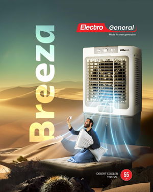 Electro General TDC-55L Desert Cooler, 55 Litres, 200 Watts, 3 Speeds, 4 Wheels for Mobility - White Grey  product image 4