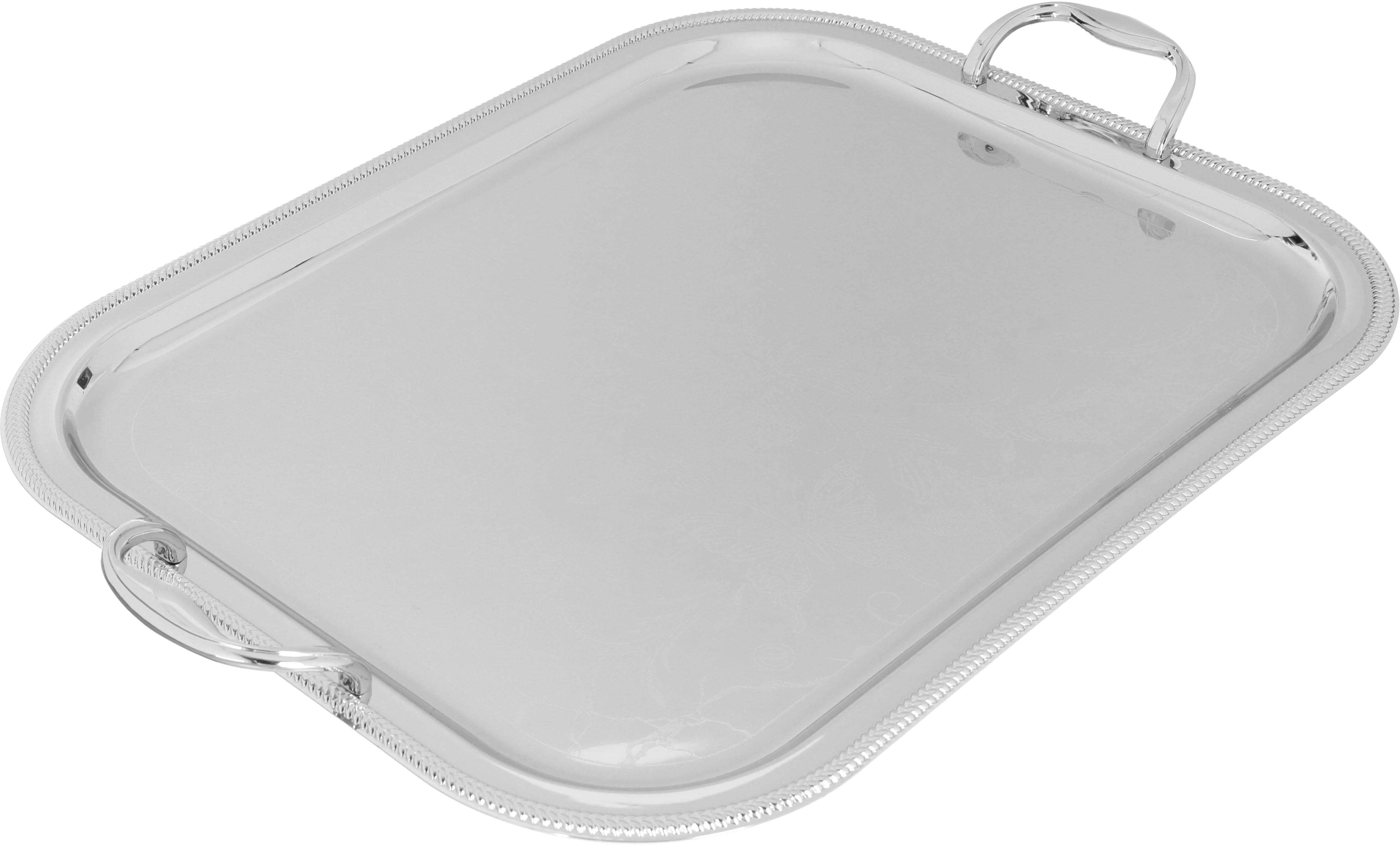 Alsaif Plus Steel Serving Treys Set with engraved edges, 3 pieces, rectangle - silver product image 2