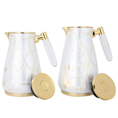 Al Saif Gallery thermos set, 1/0.75 litre, two pieces, thermal glass inner container, steel outer shell - white product image 4