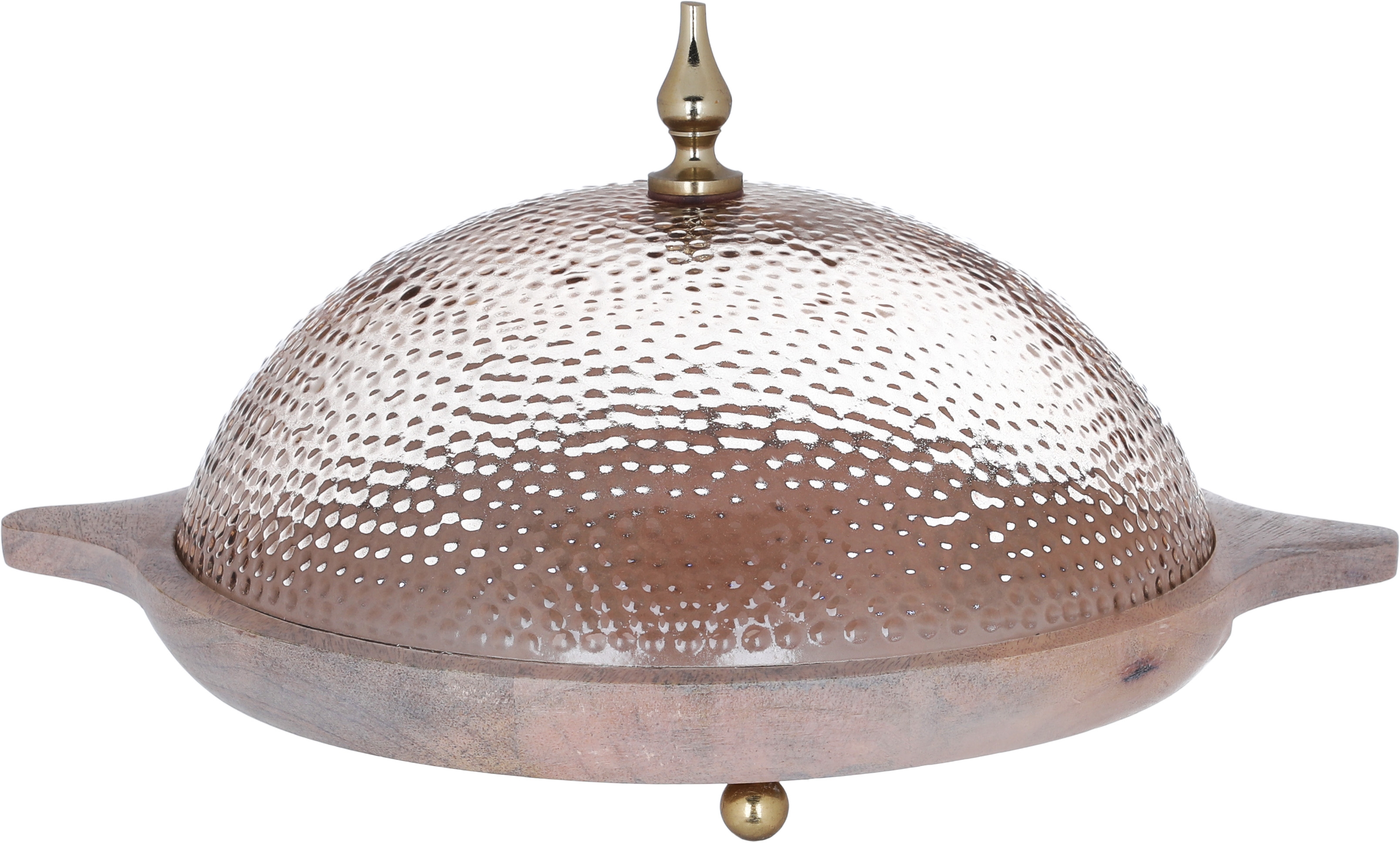 Al Saif Gallery wooden serving plate, 18 x 27 x 35 cm, circular, with glass lid - light brown product image