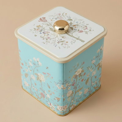 علبة تخزين استيل السيف غاليري، 120×120×137 ملم، نقش ورود - أزرق فاتح product image 1