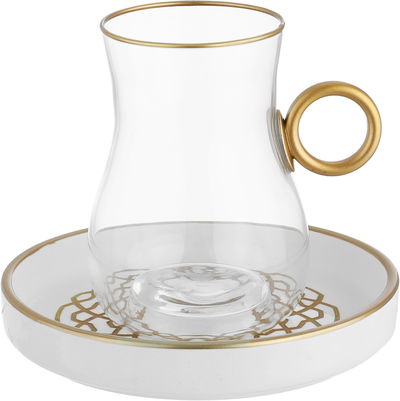 طقم تقديم شاي وقهوة زجاج وبورسلان السيف غاليري، 24 قطعة، نقش إسلامي - شفاف بأبيض product image 2