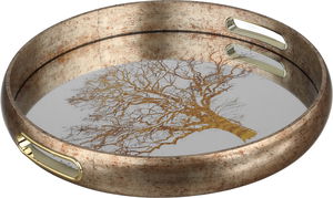 Al Saif Gallery Glass Serving Tray Set, Round, 2 Pieces - Gold Brown product image 2