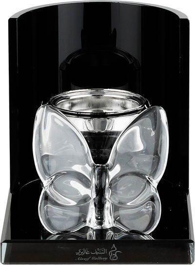 مبخرة زجاج السيف غاليري، قاعدة اسود مزينة فراشة، 12x9x10 سم - شفاف اسود product image 2