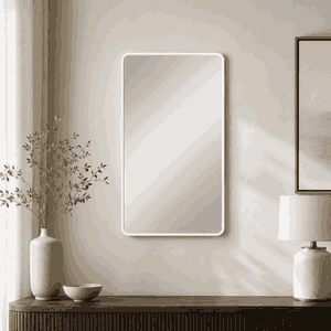 مراية مستطيلة زجاج، 100×60 سم، اطار معدن - ابيض product image
