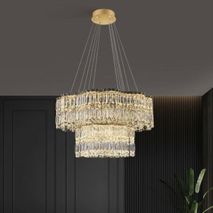 Classic Crystal Chandelier, Aluminum, Norco Glass, 2 Rings, 3000K, 80W - Gold product image 2