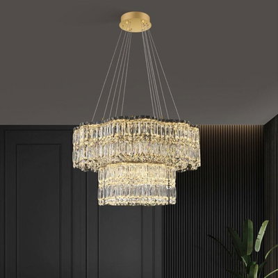 Classic Crystal Chandelier, Aluminum, Norco Glass, 2 Rings, 3000K, 80W - Gold product image 2