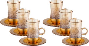 طقم بيالات زجاج أمبير، 120 مل، صحون، قاعدة ذهبي، 12 قطعة - بني شفاف product image