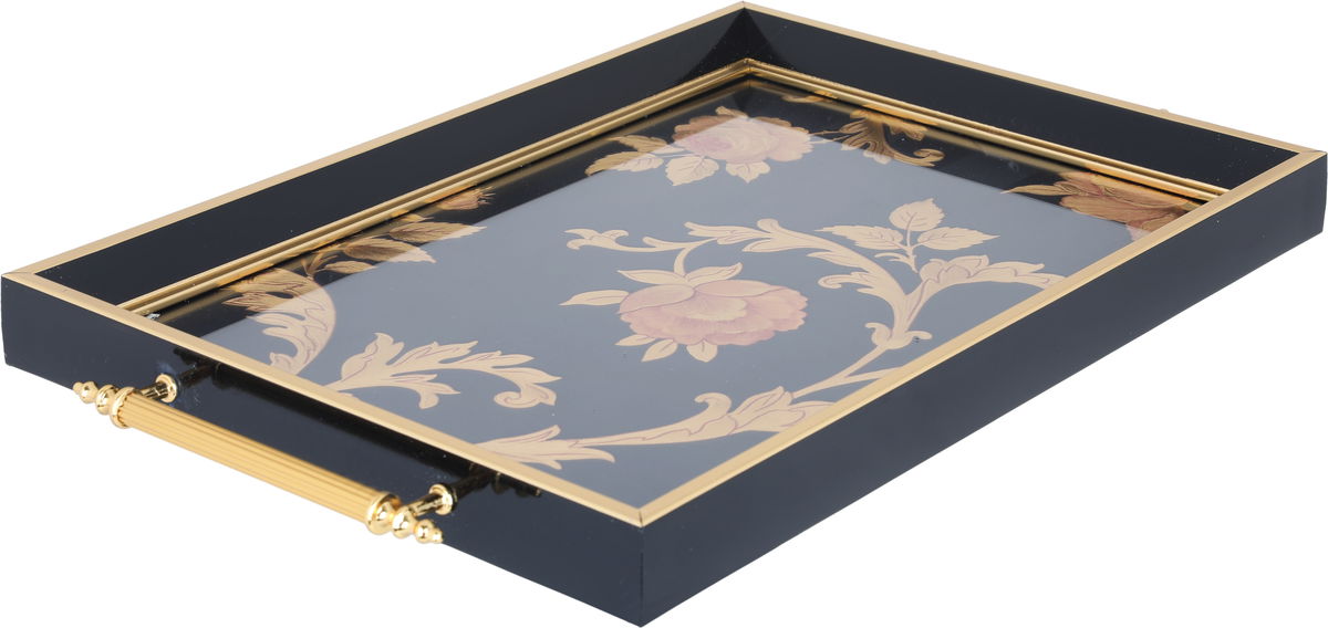 Tofaria Al Saif Gallery Glass, 30 x 47 cm, rectangle, golden rose pattern, handle - black product image 2