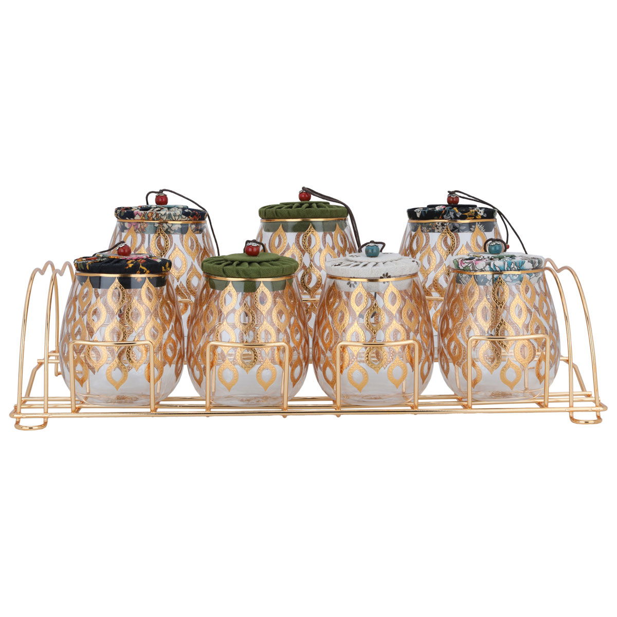 Al Saif Gallery glass spice jar set, with golden stand, 8 pieces - colored product image