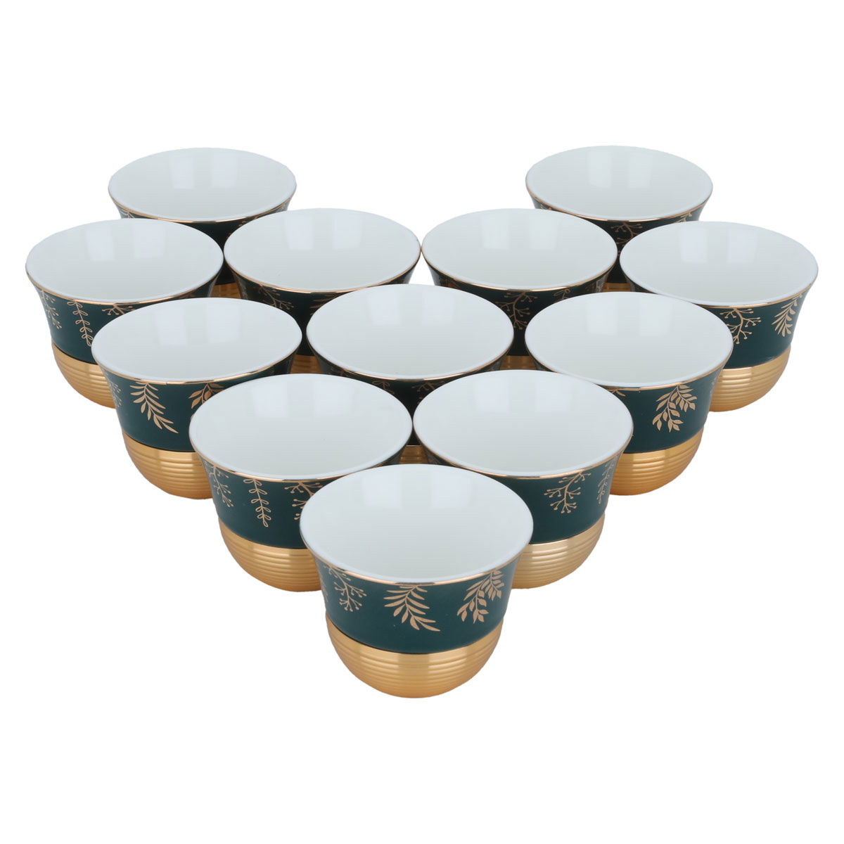 Al Saif Gallery porcelain Arabic coffee cups set, gold base, 12 pieces - green product image 2