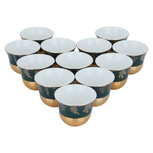 طقم فناجين قهوة عربي بورسلان السيف غاليري، قاعدة ذهبي، 12 حبة - أخضر product image 2
