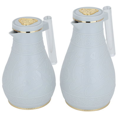 KaramAl Saif Gallery Thermos Set, 1/0.65 L, 2 Pieces, Inner Glass Vacuum Flask, Pressure Cooker - Light Grey product image 3