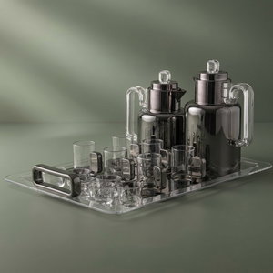 Al Saif Gallery Ronaq Thermos Set, 21 Pieces, 1/0.5 Liter, Teas with Saucers, Coffee Cups, Tray, Transparent Handle - Black product image