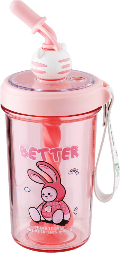 Saifso Plastic Kids Water Bottle with Straw, 500 ml - Pink product image 3