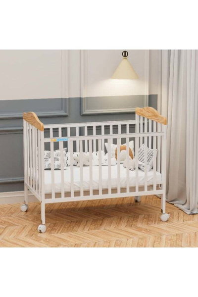 سرير اطفال خشب الصنوبر فان مومنت، 100×60 سم، مع ناموسية - خشبي ابيض product image 3