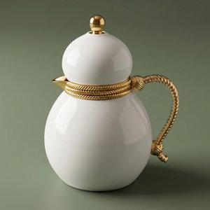 Al Saif Gallery Stainless Steel Dallah Thermos, 0.5 Liter, Gold Handle, Self-Service, Push Button - White Gold product image