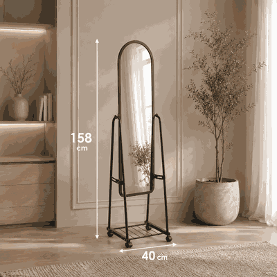 مراية ستاند زجاج، 158×40 سم، ستاند معدن - اسود product image 3
