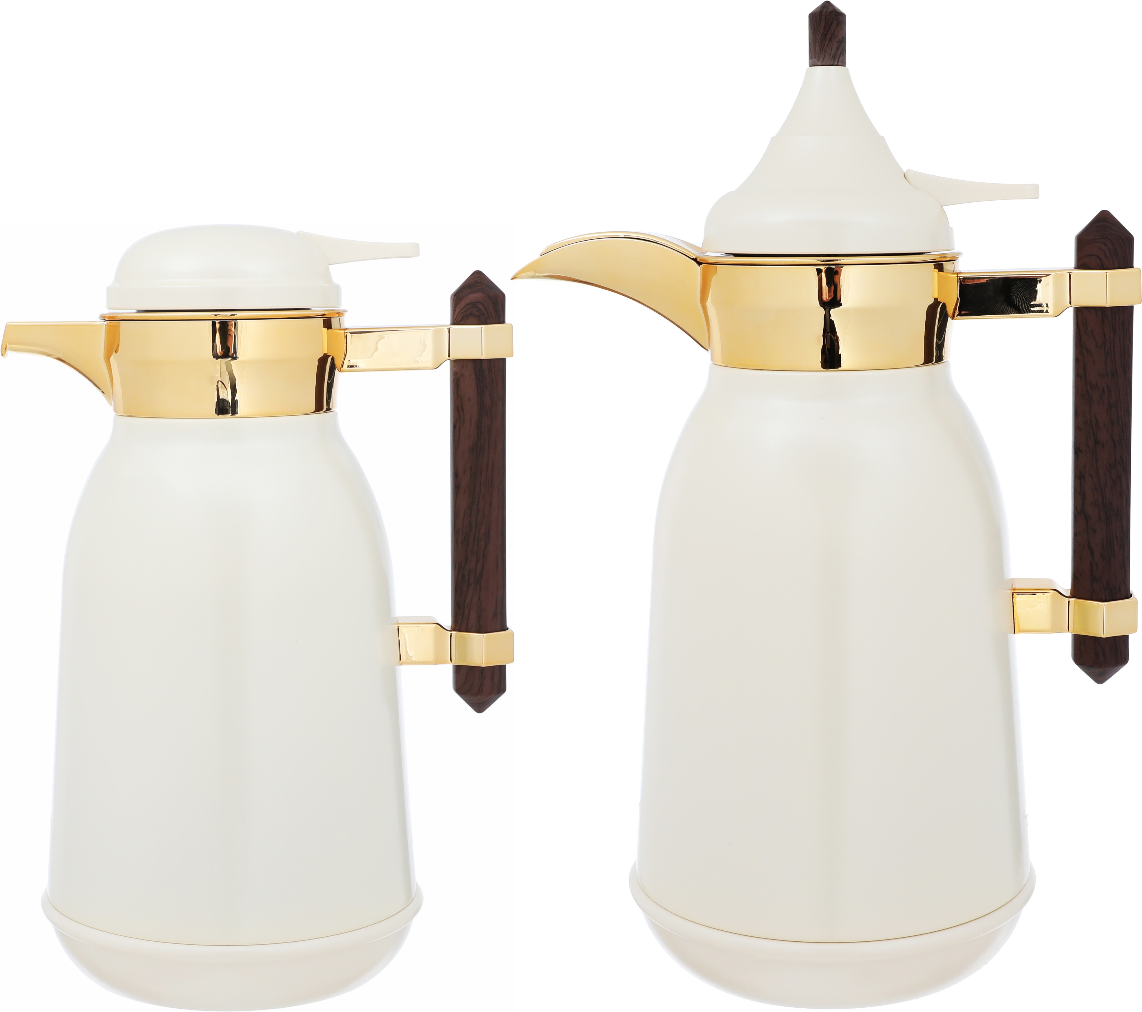 Al Saif Gallery Shahad thermos set, 1 liter, wooden handle, thermal glass inner case, steel outer shell - off white product image