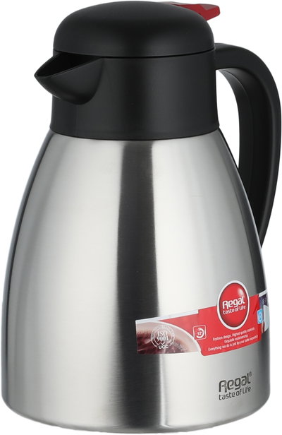 Regal Thermos, 1.2 Liter, Stainless Steel Inner Container, Stainless Steel/Plastic Outer Body, Push Button - Black/Silver product image 4