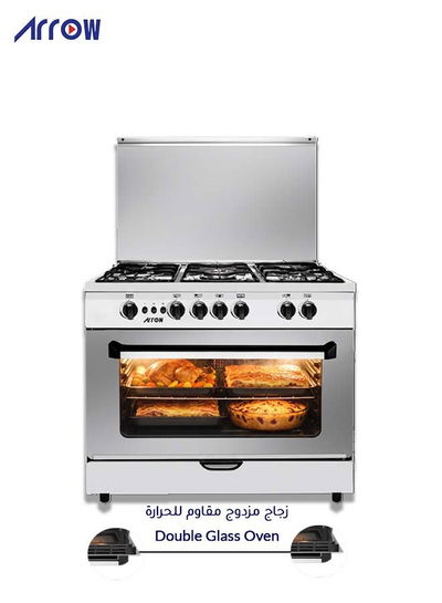 فرن غاز ارو، 60×90سم، 5 شعلات، RO-9060GSF - فضي اسود product image 2