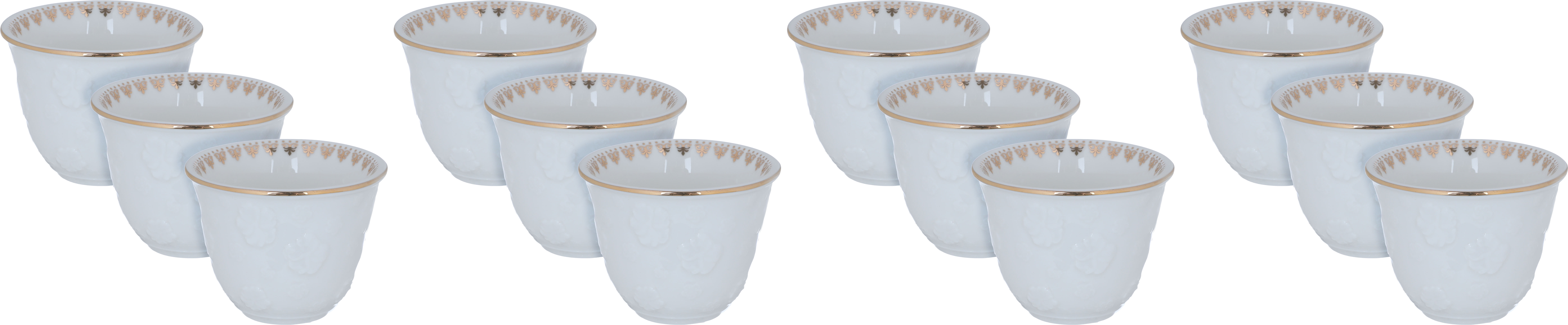 طقم فناجين قهوة عربي بورسلان السيف غاليري، منقوش بخط ذهبي، 12 قطعة - أبيض product image