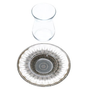 طقم بيالات شاي مع صحون زجاج السيف غاليري، نقش مشجر ذهبي، 12 قطعة - شفاف product image 2