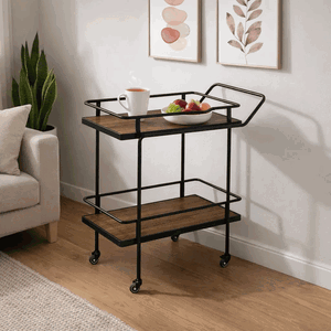 عربة تقديم الطعام خشب و معدن، 83×40×80 سم، 2 رف، عجلات دوارة 360 - بني product image 2