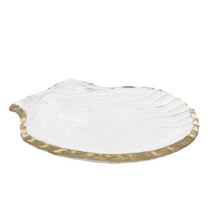 Al Saif Gallery glass sweet dish, 17x17x2.6 cm, golden rim, seashell shape - clear product image 2