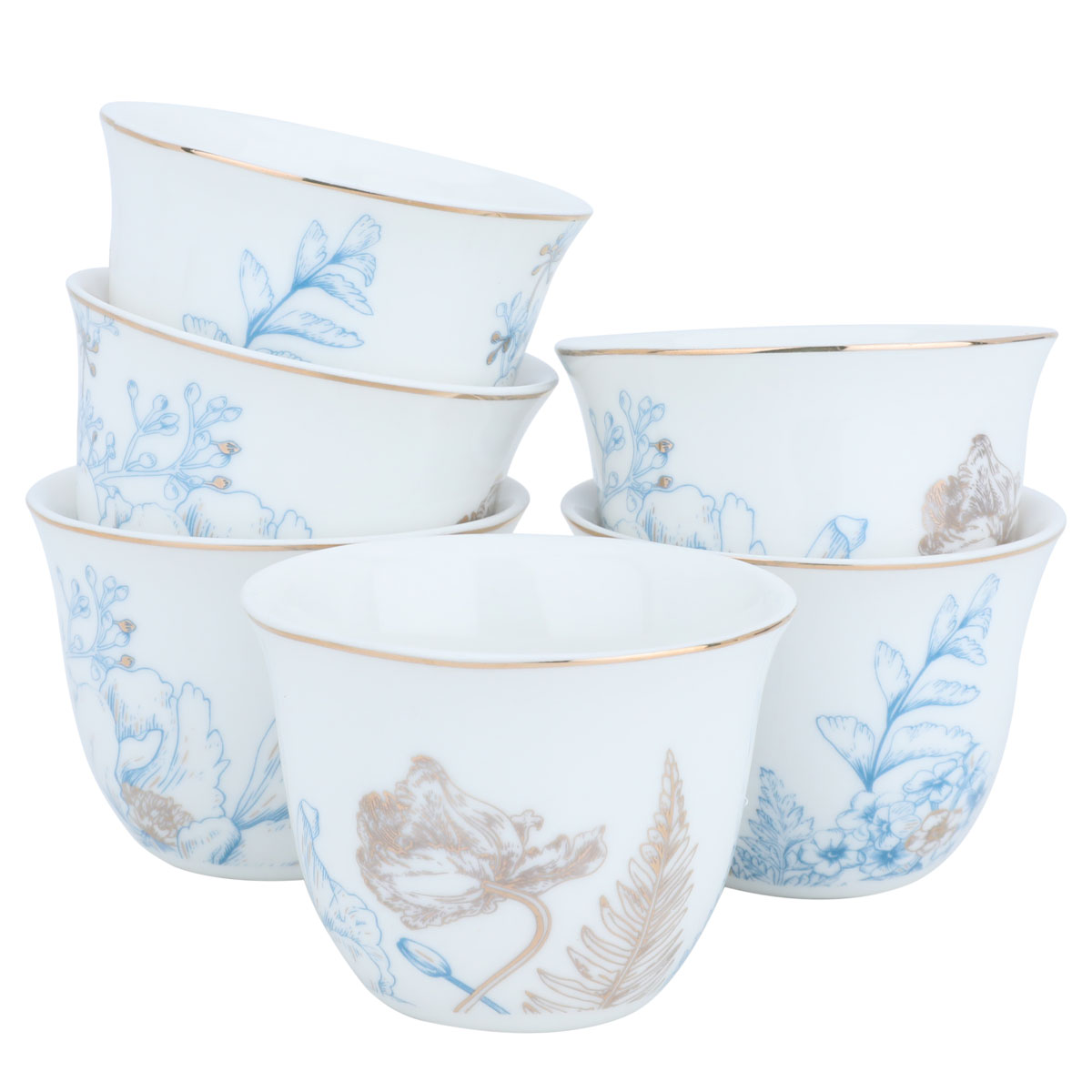 Al Saif Gallery Porcelain Saudi Arabic Coffee Cups Set, 0.06 L, 12 Pieces - White Blue product image