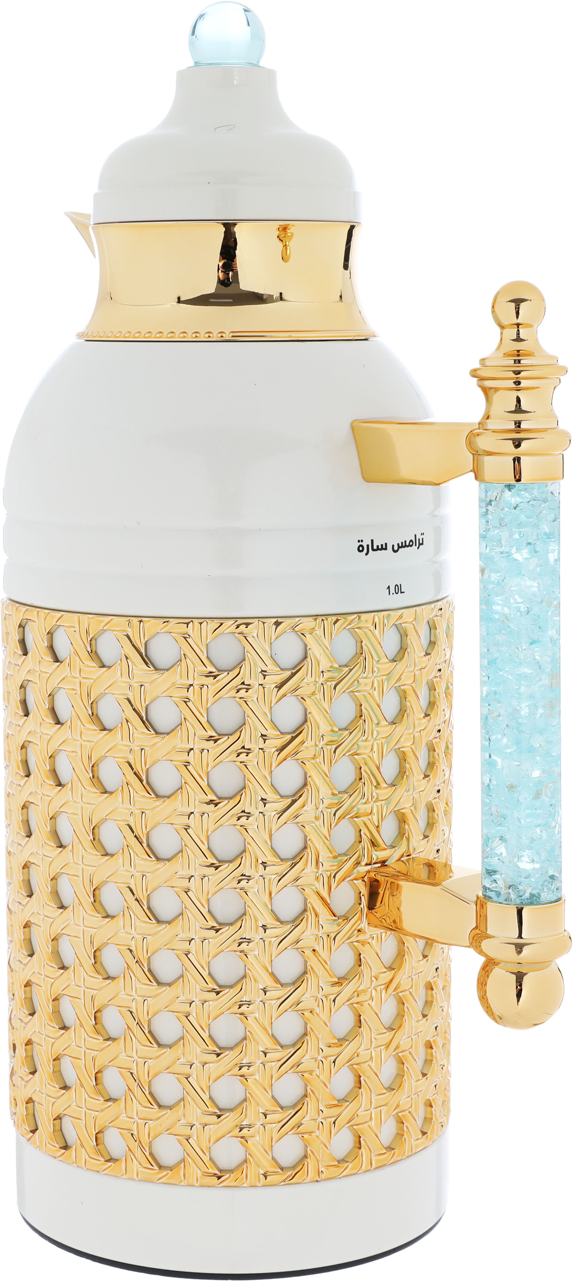 Al Saif Gallery Sarah thermos set, 1 liter, crystal handle, thermal glass inner case, steel outer case - white and golden product image 6