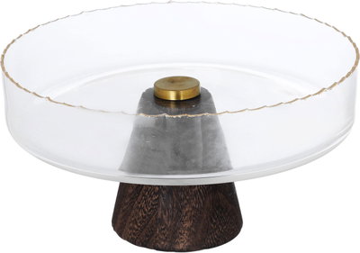 ستاند تقديم حلا زجاج السيف غاليري، 11.5×19×19 سم، بقاعدة خشبية - شفاف بني product image 3