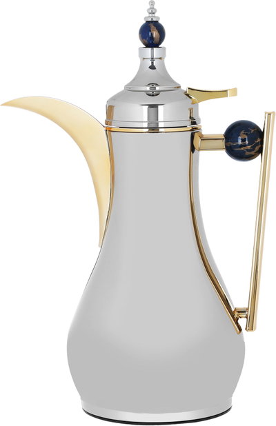 AlaaAl Saif Gallery Thermos Set, 1/1 liter, 2 pieces, thermal glass inner case, navy blue marble handle, pressure cooker - silver product image 3