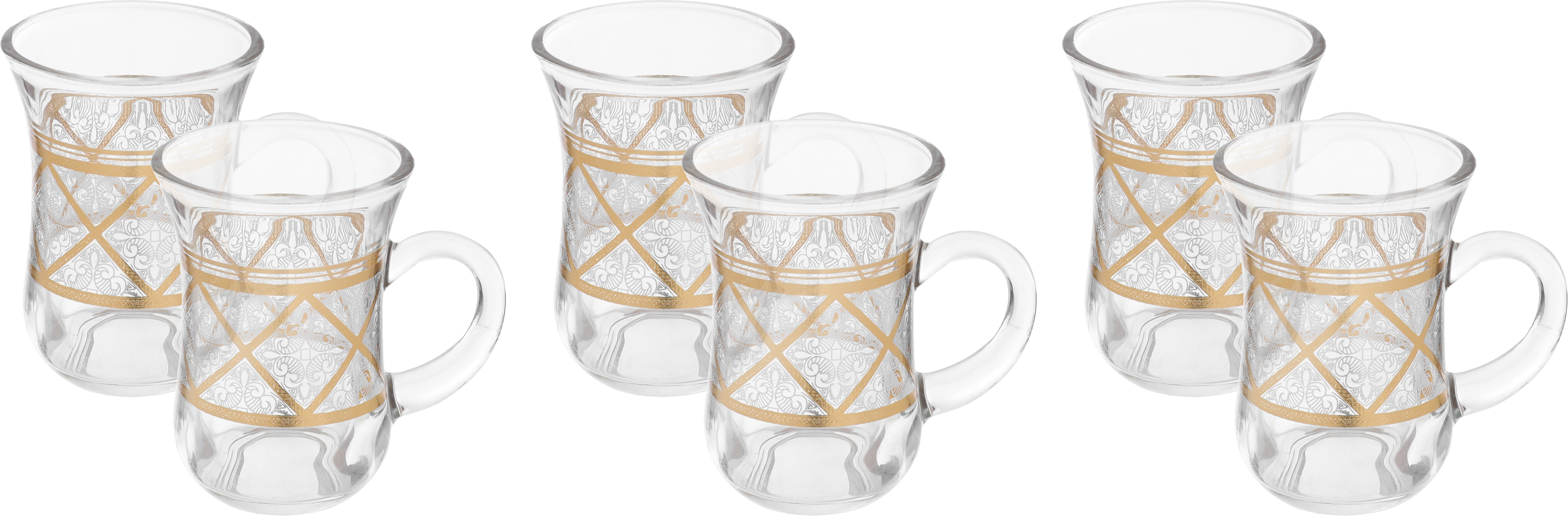 طقم بيالات شاي زجاج ماكس جلاس، منقوش ذهبي و فضي، 6 قطع - شفاف product image