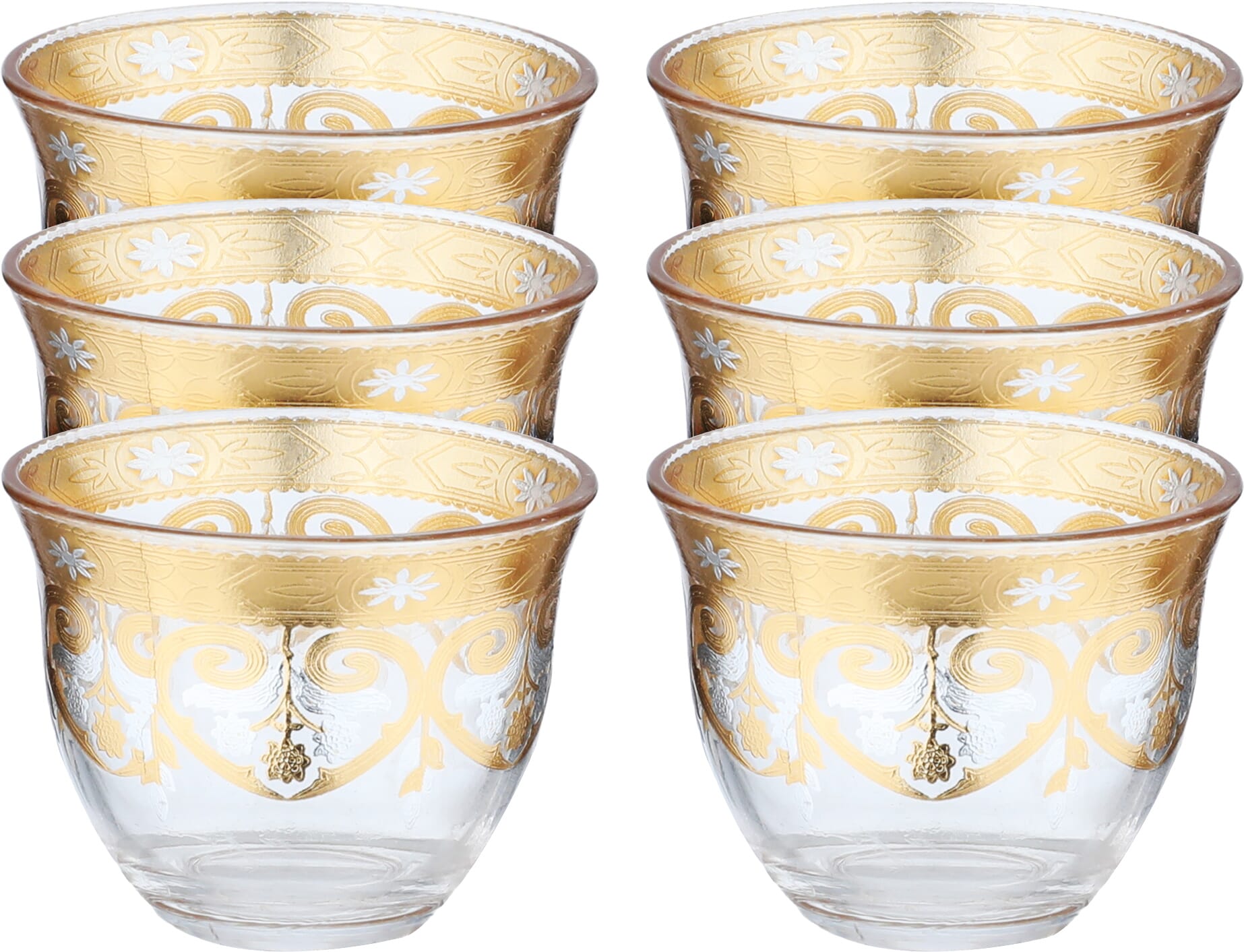 Al Saif Gallery Max Arabic Coffee Cups Set, 90 ml, Golden Pattern, 6 Pieces - Clear product image