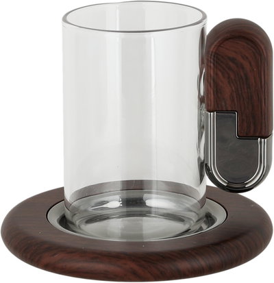 Alsaif Gallery Glass Tea Cups & Arabic Coffee Cups Serving Set, 18 Pieces, Stainless Steel Tray - Glossy Black / Wooden Finish product image 3