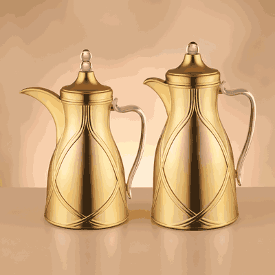 Al Saif Gallery Taif Thermos Set, 0.7/1 Liter, 2 Pieces, Glass Interior, Transparent Handle, Push-Button Lid - Matte Gold product image 2