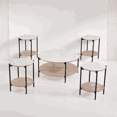 طقم طاولات خشب MDF و معدن، 5 قطع - اسود رمادي product image 1