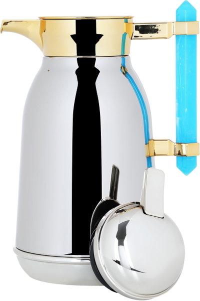 Al Saif Gallery Shahad thermos set, 1/1 liter, two pieces, thermal glass inner shell, steel outer shell - silver and gold product image 5
