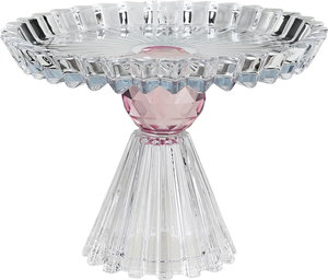 Al Saif Gallery Glass Dessert Serving Stand, Pink Base, 19x19x13.5 cm - Clear product image
