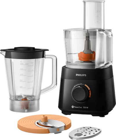 محضر طعام فيليبس، 750 واط، 1.5 لتر، سرعتين، 4 ملحقات، HR7301/90 - اسود product image 1
