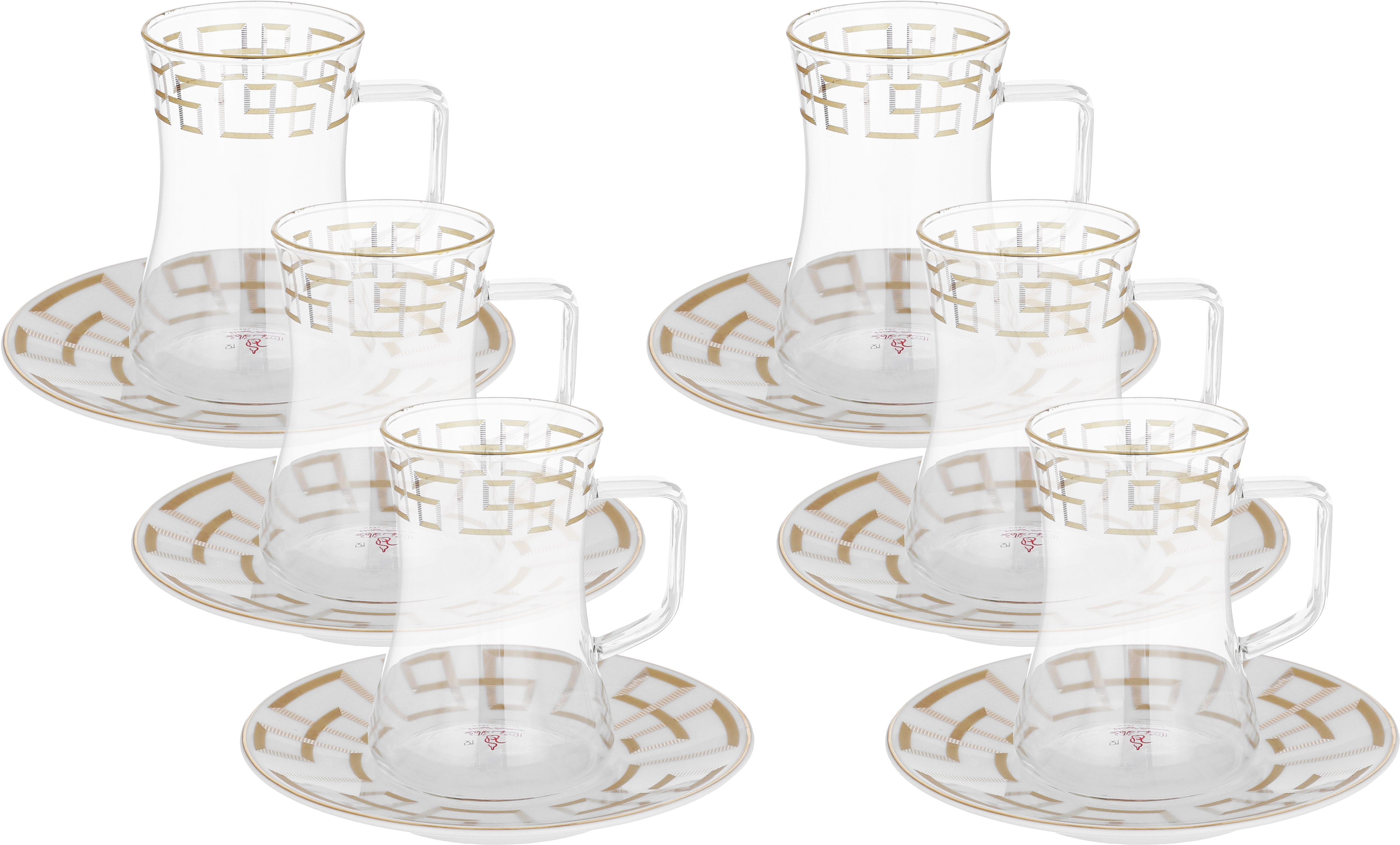 Al Saif Gallery Glass Bialat Set with Plate, 12 Pieces - White Golden product image
