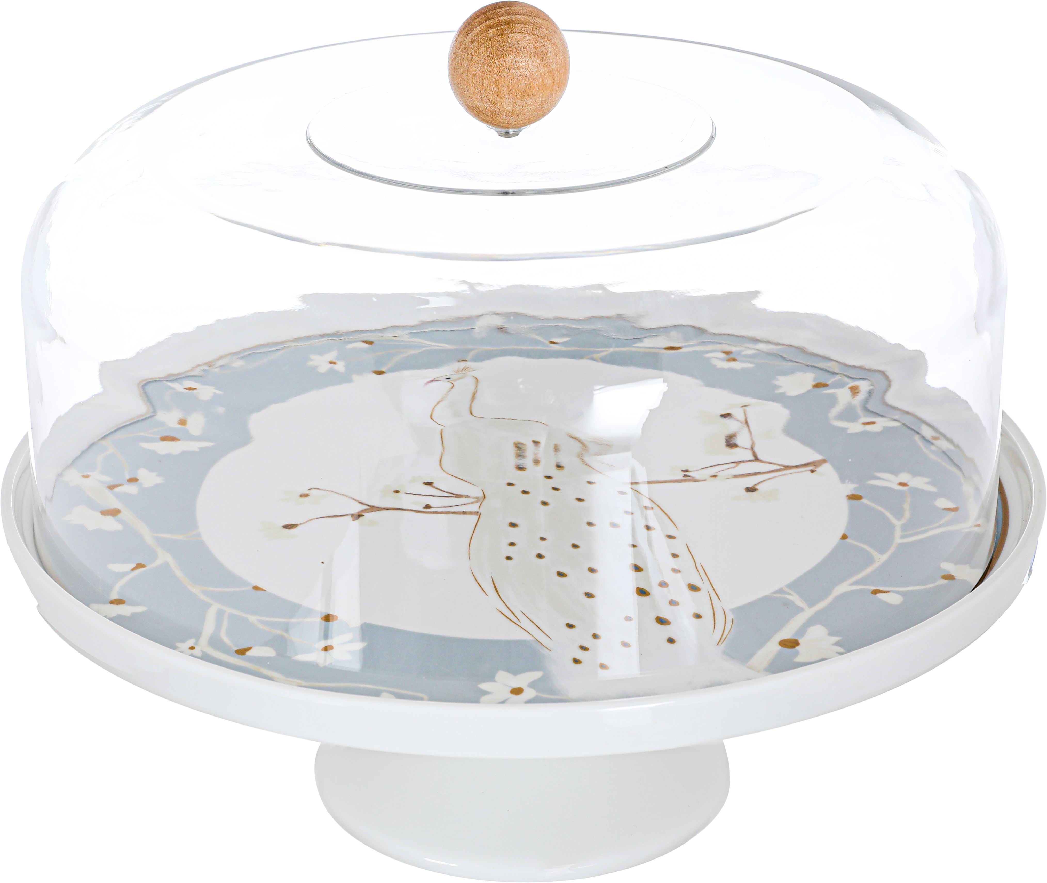 Alsaif Gallery Porcelain Cake Stand Set (Peacock), 9 Pieces, Plates, Lid, Chopping Spoon - White product image 5