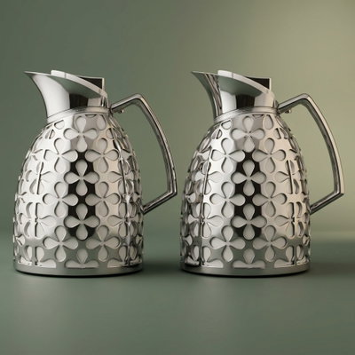 طقم ترامس أندلسية السيف غاليري، 0.75/1 لتر، حافظة داخلية زجاج - أبيض وفضي product image 1