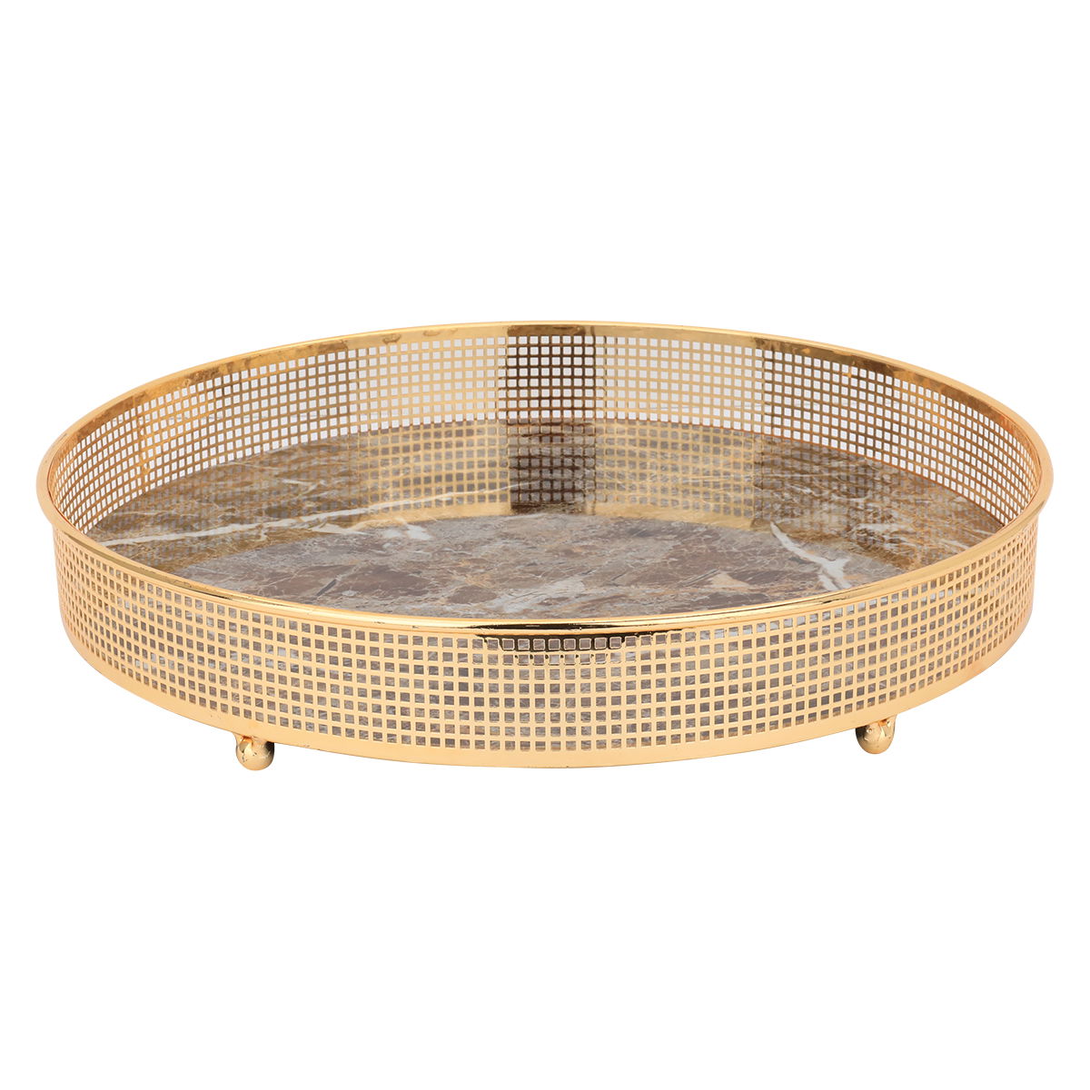 طوفرية تقديم استيل بحواف ذهبي السيف غاليري، 35×35×6 سم، دائري، رخامي - بني product image